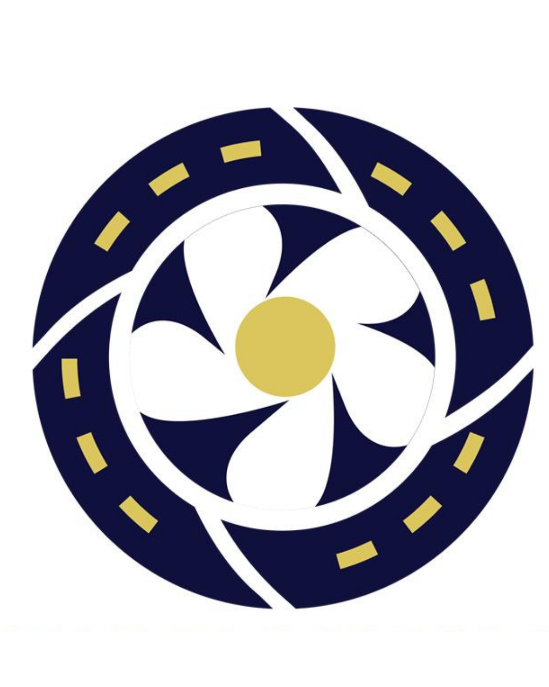 Image of a road in a circle with an apple blossom flower in the center